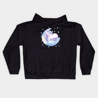 hand drawn cute unicorn sleeping moon Kids Hoodie